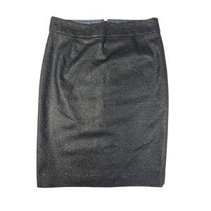J. Crew Size 10 Black Gold Metallic‎ Pencil Skirt Wool Blend Career Party